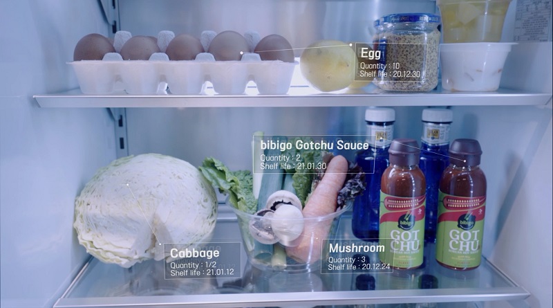 Interior of a smart fridge shown through the lens of  “Recipick,